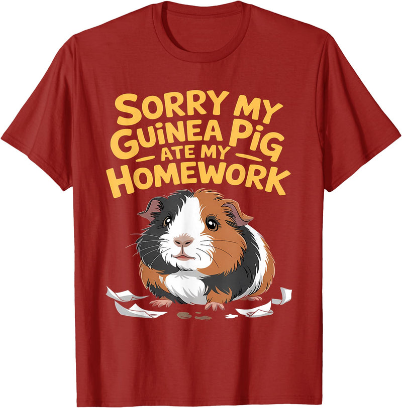 Sorry My Guinea Pig ate my Homework Kids School Sorry My Guinea Pig Ate My Homework Funny Pet Rodent Hamster T-Shirt - Cranberry Red