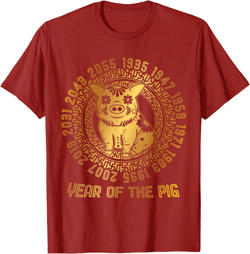 Chinese Zodiac Lunar New Year Astrology Horoscope Chinese New Year Of The Pig Chinese Zodiac Year 2031 T-Shirt - Cranberry Red