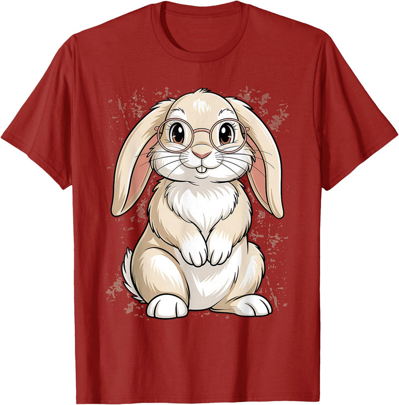 Rabbit Hipster Rabbit Nerd Cute Rabbit Funny Kids Boys Girls T-Shirt (Black) in Cranberry Red