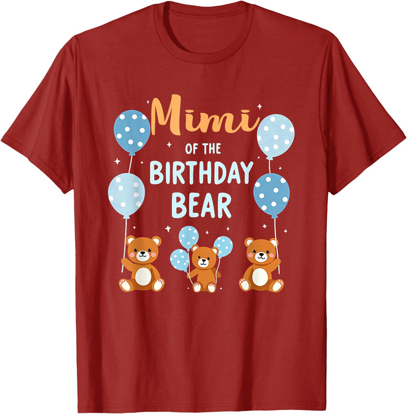 Balloons Birthday Party Matching Family Tee Birthday Bear Grandma Mimi Of The Birthday Boy T-Shirt - Cranberry Red