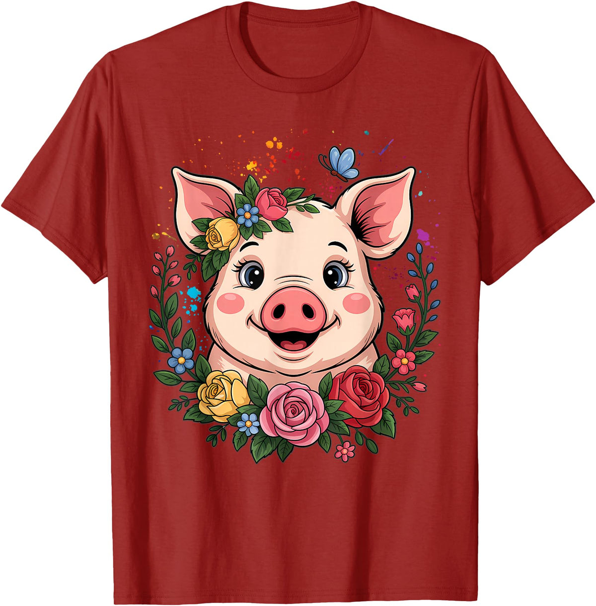 Pig Lover Gift Co. Cute Pig Lover Art for Women Girls Unique Piggy Related T-Shirt - Cranberry Red