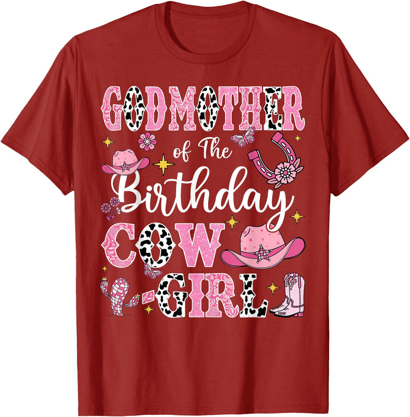 Birthday Girl CowGirl Matching Family GodMother Of The Birthday Cow-Girl Rodeo Cow Girl Birthday T-Shirt - Cranberry Red