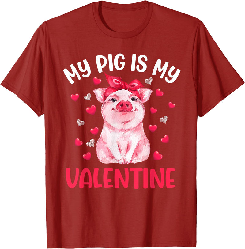 Cute Valentine Pig Apparel For Animals Lover My Pig Is My Valentine Apparel Animals Lover Gifts T-Shirt - Cranberry Red