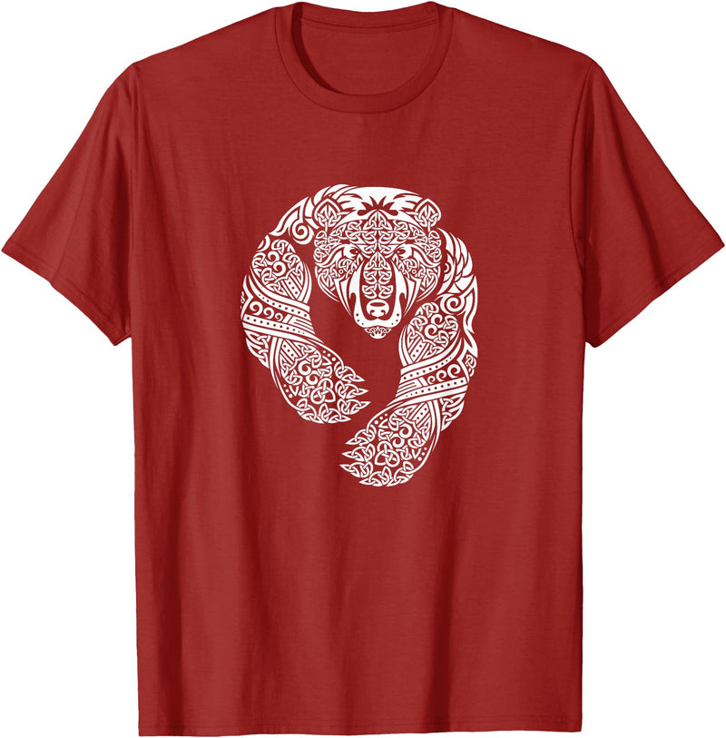 CELTIC KNOTWORK TRIBAL TATTOO BEAR TEES CELTIC KNOTWORK TRIBAL TATTOO BEAR T-SHIRT T-Shirt - Cranberry Red