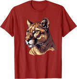 Mountain Lion Cougar Panther Catamount Designs Mountain Lion Caricature T-Shirt - Cranberry Red