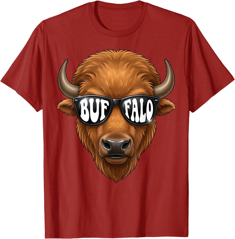 generic Buffalo with Sunglasses Wildlife Graphic for Men Women Kids T-Shirt - Cranberry Red