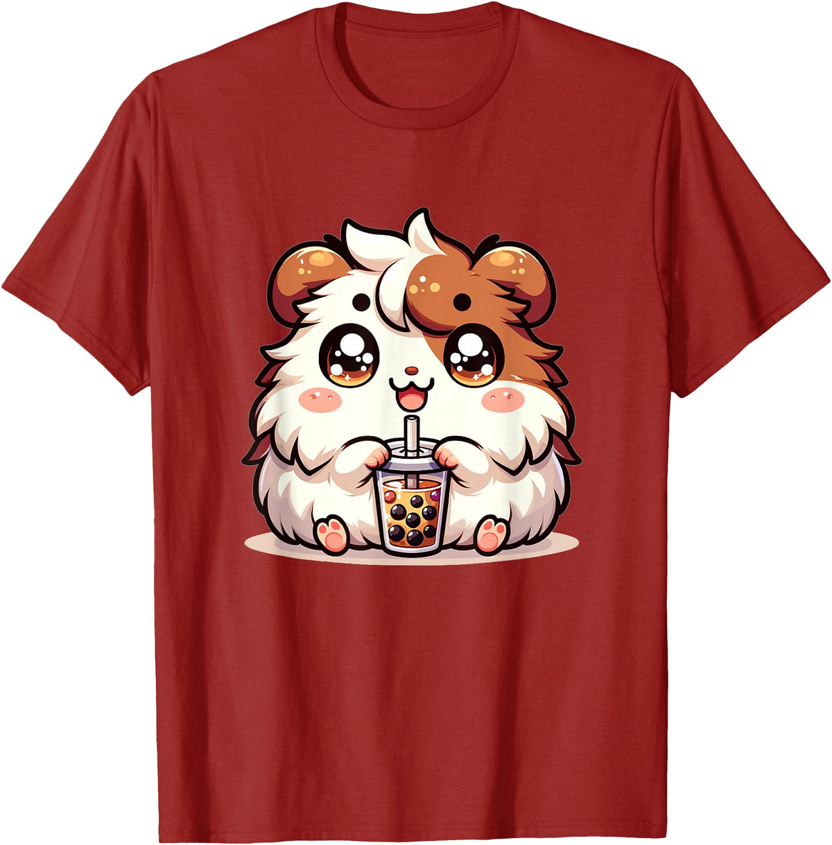 Cute Kawaii Animals Drinking Boba Tea Co. Cute Kawaii Chibi Guinea Pig Drinking Boba Tea T-Shirt - Cranberry Red