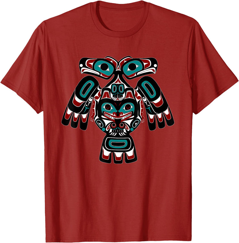 Tribal America Alaska Native American Indian Tlingit Eagle Bear Clan Spirit T-Shirt - Cranberry Red