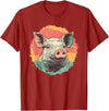 Pig Lovers Retro Vintage Farm Animal Art Vintage Pig Sunset Retro Farm Style Animal T-Shirt - Cranberry Red