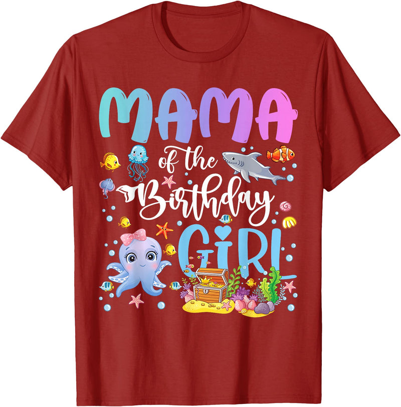 Funny Birthday Girl Aquarium Lover Matching Mama of The Birthday Girl Sea Fish Ocean Aquarium T-Shirt - Cranberry Red