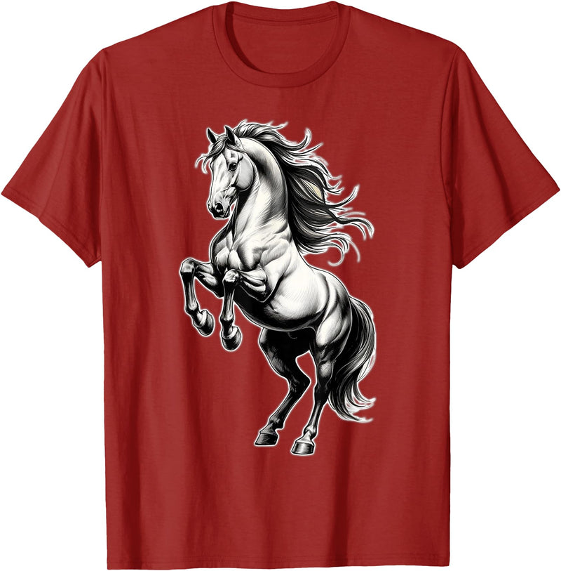 Urban Empyre Shire Horse White Equestrian Rearing T-Shirt - Straight - Cranberry Red