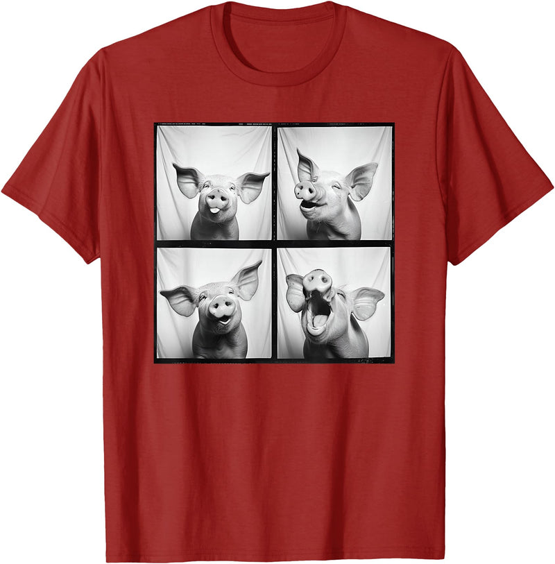 Piglet Farm Nature Photography Men Women Kids Happy Pig Face Portrait Hog Farmer Funny Farm Animal T-Shirt - Cranberry Red