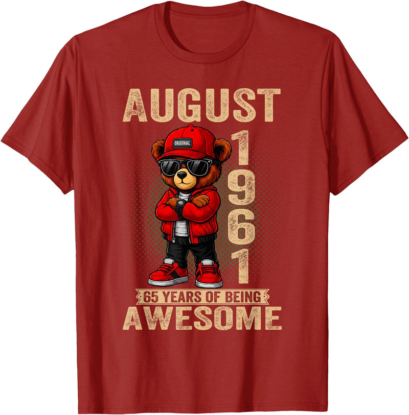 Born in 1961 August 65th Birthday Gifts For Women August 65th Birthday Men Women 1961 Awesome Teddy Bear T-Shirt - Cranberry Red