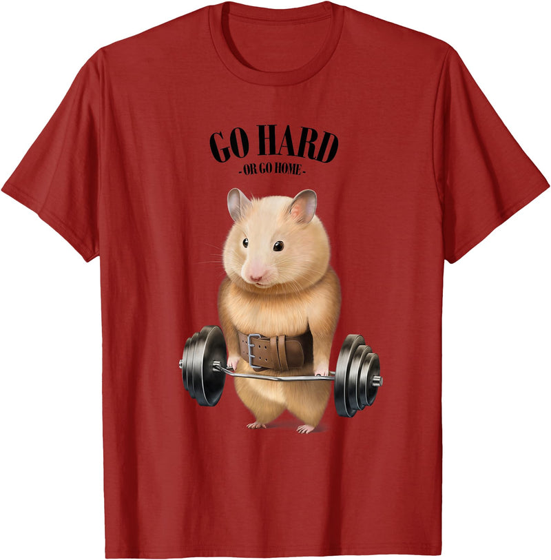 Hamster Muscle Training with Barbell Shrug Bar Fitness Gym T-Shirt - Cranberry Red