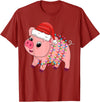 Pig Christmas Gifts Men Women Kids Co. Christmas Lights Pig Wearing Xmas Hat - Pig Lover Farmer T-Shirt - Cranberry Red