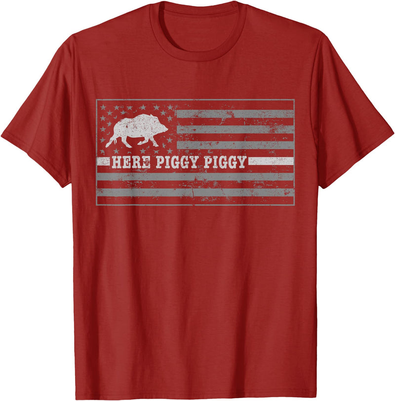 Shoppzee Wild Pig Hunting Wild Boar Hunting Shirts Pig Call For Hunting Shirt Here Piggy Piggy Hog Hunting Shir T-Shirt - Cranberry Red