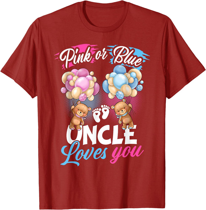 Bear Balloons Boy Or Girl Baby Gender Reveal Tee Bears Pink Or Blue Uncle Loves You Gender Reveal T-Shirt - Cranberry Red
