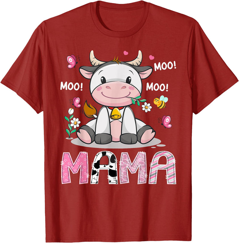 Pink Birthday Girl Party Cow Lover Mama Cute Cow Pink Farm Moo Moo Birthday Girl Matching T-Shirt - Cranberry Red