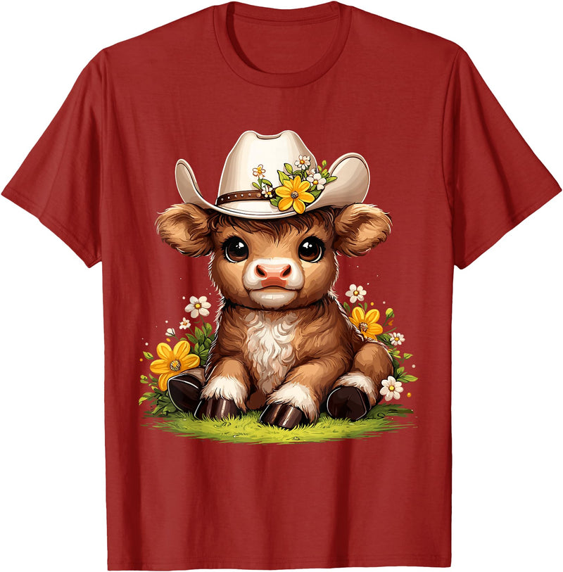 Cute Scottish Highland Cow Lovers Scottish Highland Cow Flowers Cattle Hairy Cow T-Shirt - Cranberry Red