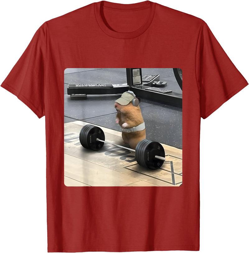 Hamster Deadlift Training Funny Cute Rat Weightlifting Meme T-Shirt - Cranberry Red