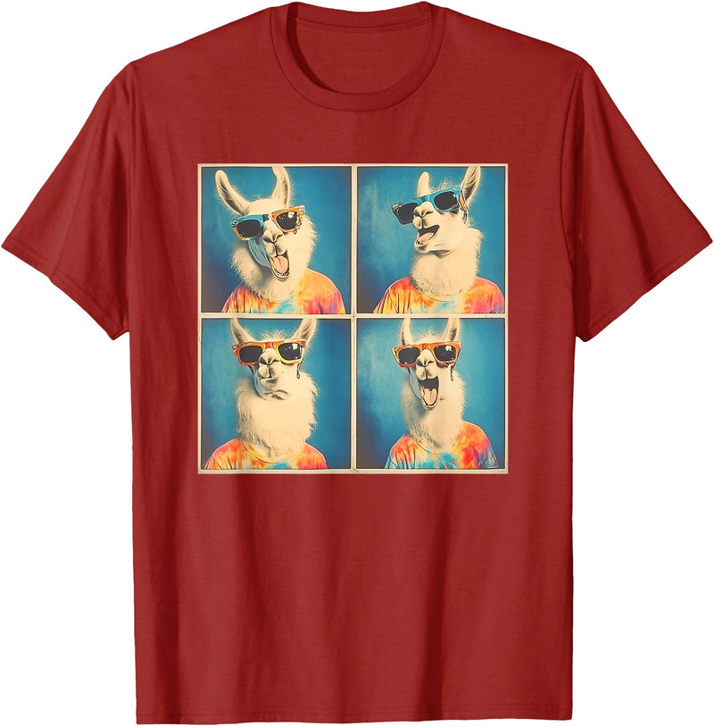 Tie-Dye Animal Groovy Llama Lover Men Women Kids Colorful Hippie Llama Wearing Tie Dye Llama Lovers T-Shirt - Cranberry Red