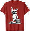 Funny Bunny Rabbit Rock on Men Women Kids Easter Day T-Shirt in Cranberry Red