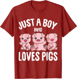 Funny Pig Lover & Owner Gift Ideas Just A Boy Who Loves Pigs Kids Boys T-Shirt - Cranberry Red