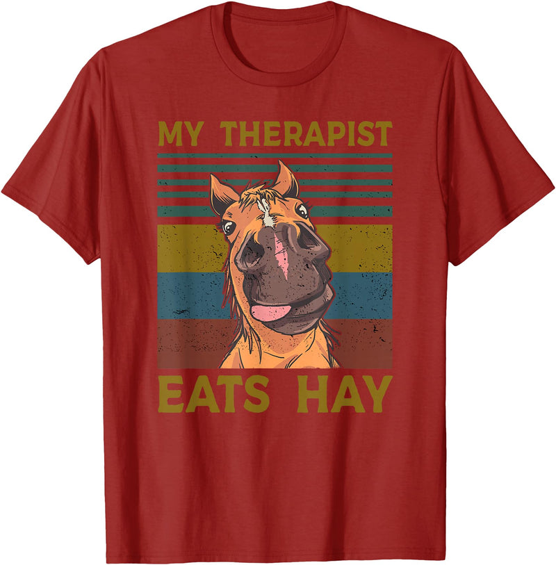 Pony Gallop Lover Horseback Horses Mein Therapeut Eats Hay Rider Riding Farm Horse Riding T-Shirt - Cranberry Red