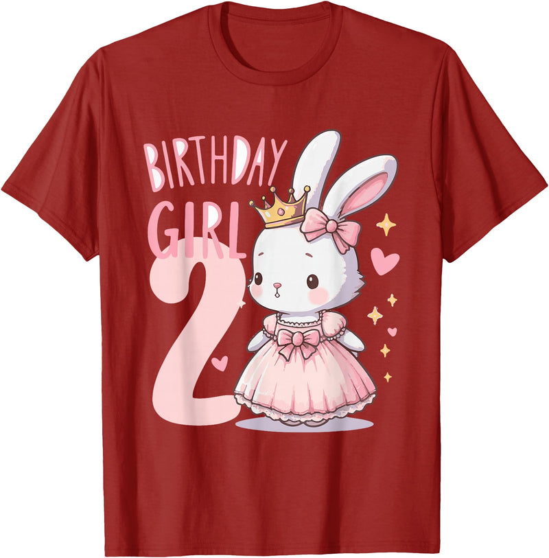 Rabbit Princess Children's Birthday 2 Years Girl Pink T-Shirt in Cranberry Red