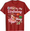 H1Shop Happy Birthday Born On May 28 OMG It's My Birthday Born On May 28th Girl with Present Bear T-Shirt - Cranberry Red