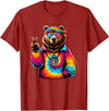 Grizzly Bear Hippie Costumes Peace Sign Tie Dye Grizzly Bear T-Shirt - Cranberry Red