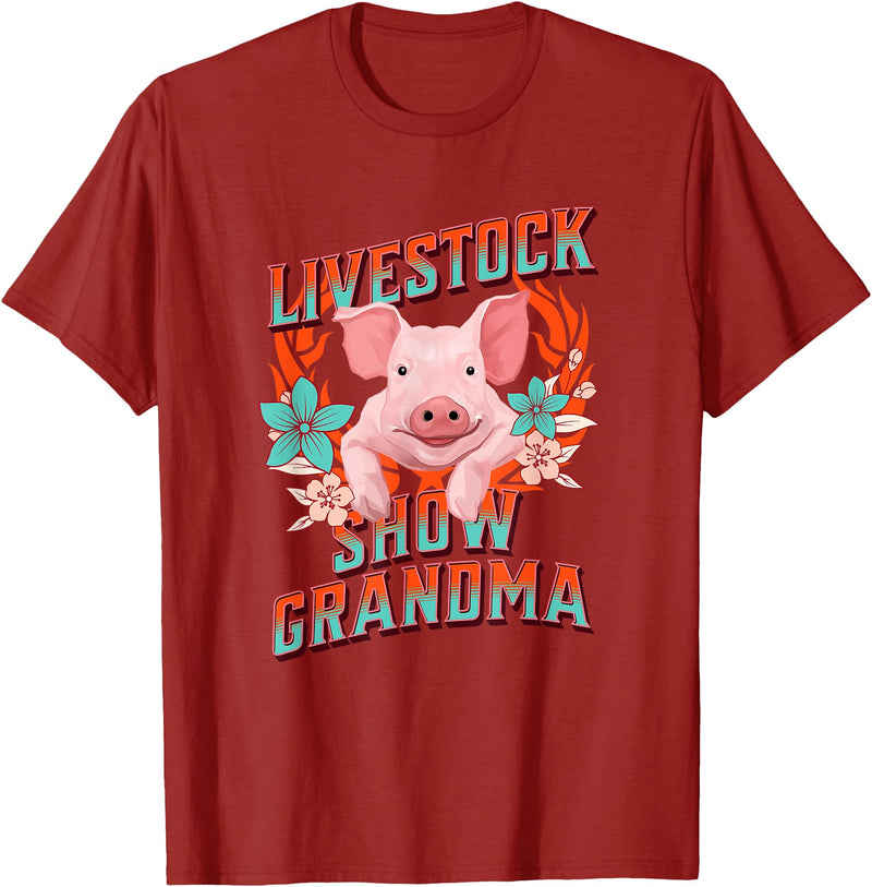 Showing Cattle & Pigs T-Shirts And Apparel Livestock Show Grandma - Shows Pigs at the Fair T-Shirt - Cranberry Red