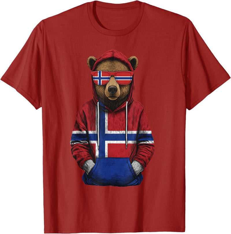 Cool Norwegian Roots Norway Norway Roots Bear Norge Norwegian Flag T-Shirt - Cranberry Red