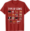 COW Designs By ShirtZilla Types of Cows Shirt Farmer Tee Shirt Costume Cow T-Shirt - Cranberry Red