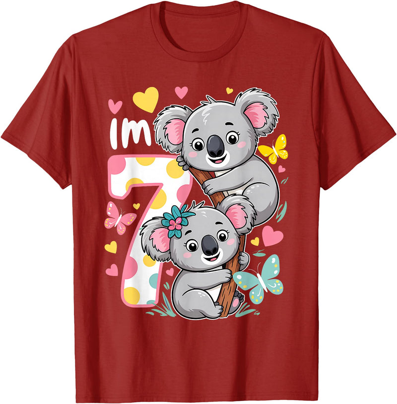 Koala Bear Lover Gift Co. Koala Bear 7th Birthday Girl 7 Year Old Birthday Cute Koalas T-Shirt - Cranberry Red