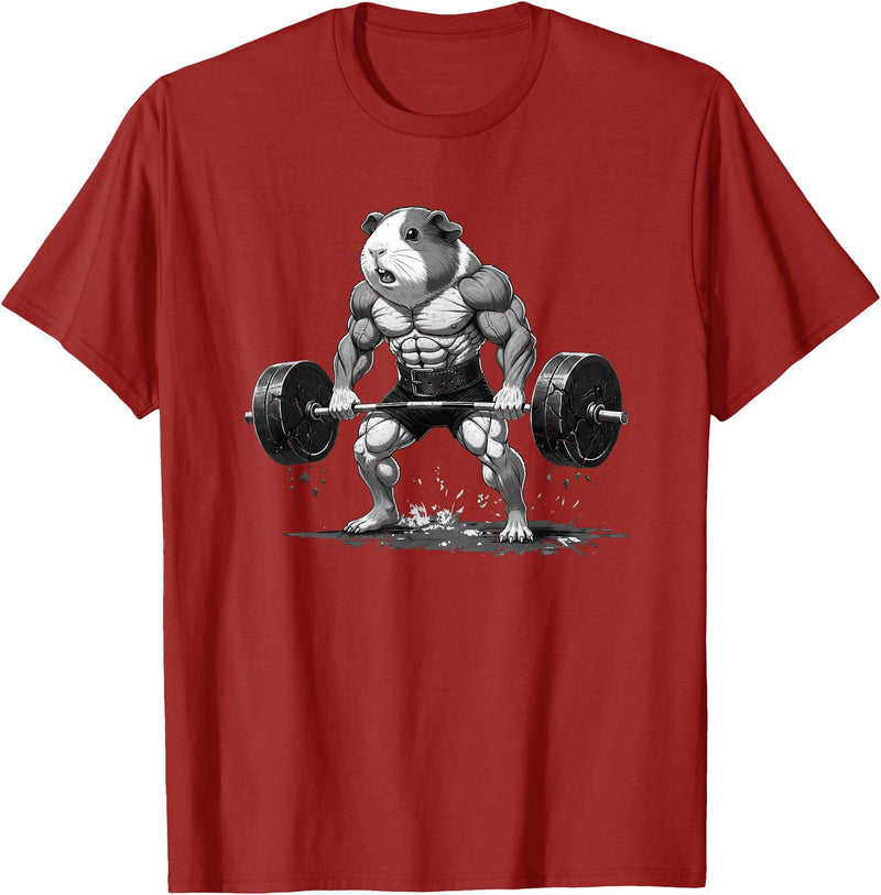 Strong Guinea Pig Lifting Fitness Workout Cool Muscular Guinea Pig Bodybuilder Fitness Power Gym T-Shirt - Cranberry Red