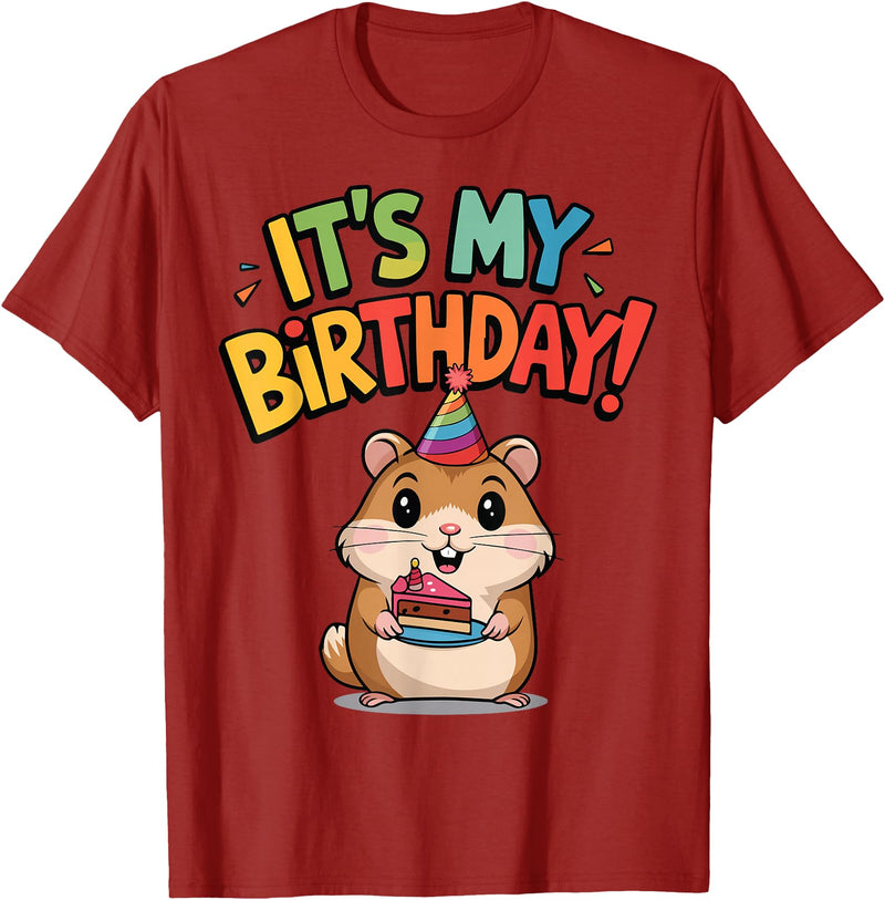 It's My Birthday Cute Hamster for Kid's Party Celebration T-Shirt - Cranberry Red
