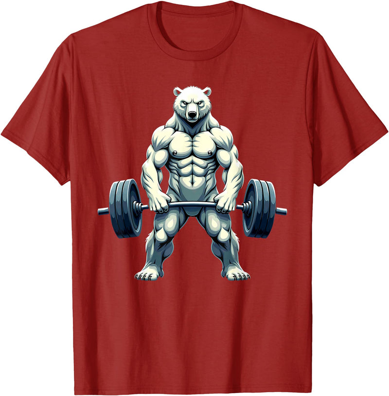Fitness Polar Bear Gymer Bodybuilder Workout Gym Polar Bear Deadlift Weightlifting T-Shirt - Cranberry Red