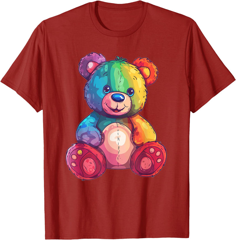 Cute Teddy Bear I Teddy Art I Kids Teddy Bear Colorful Teddy Bear T-Shirt - Cranberry Red