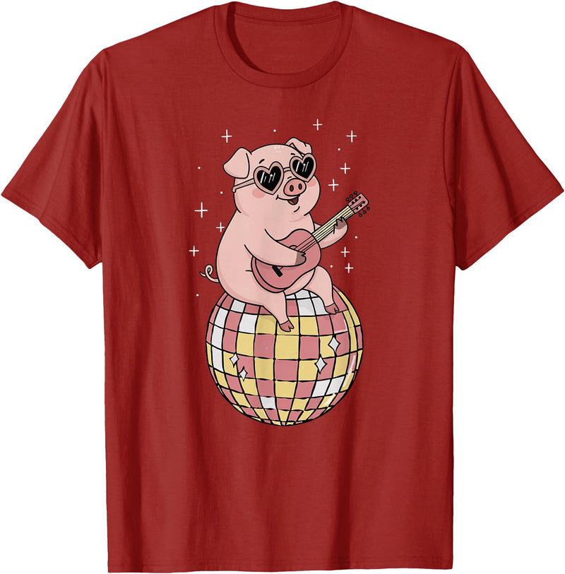 DiscoballAxis1 Funny Pig Disco Dancing Ball Groovy Retro 80s Costume T-Shirt - Cranberry Red