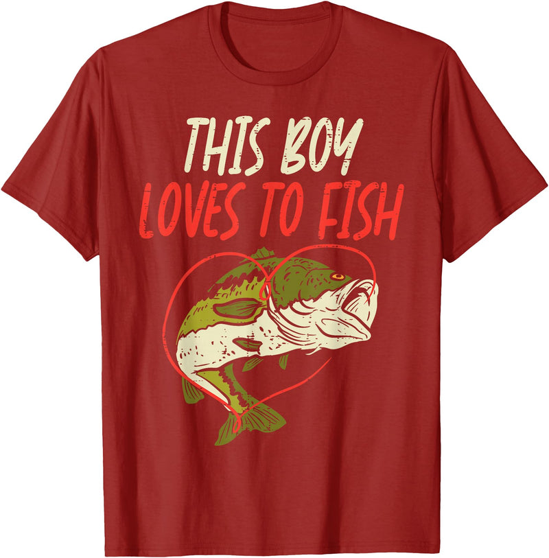 BoredKoalas Fish Fishing Shirts Fisherman Gifts This Boy Loves To Fish Bass Fishing Family Matching Men Gift T-Shirt - Cranberry Red