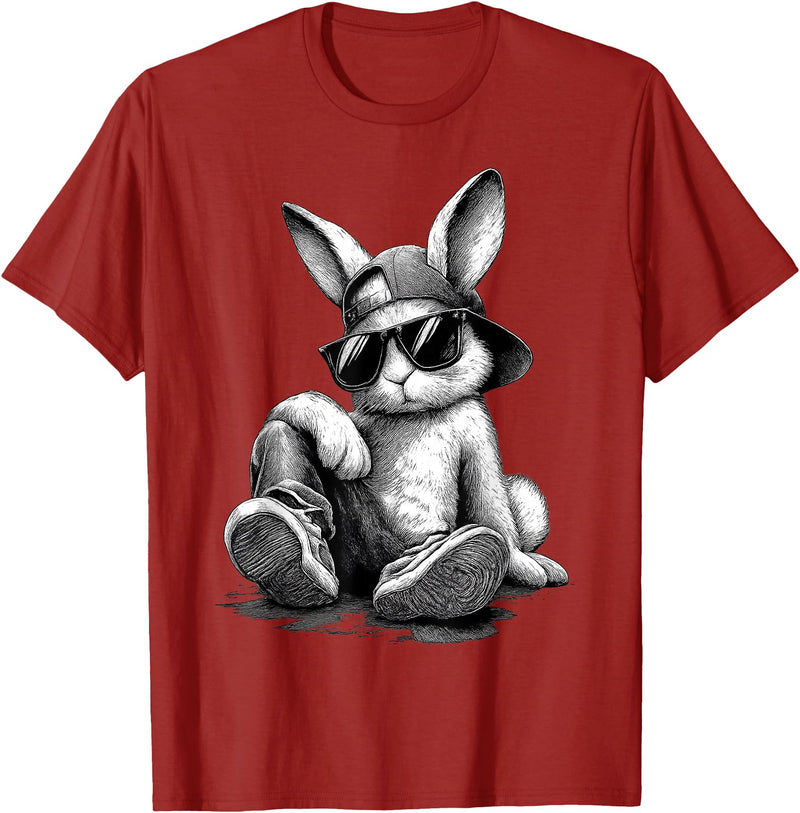Bunny with Sunglasses Cap Easter Day Gifts for Men Boy Kids T-Shirt in Cranberry Red