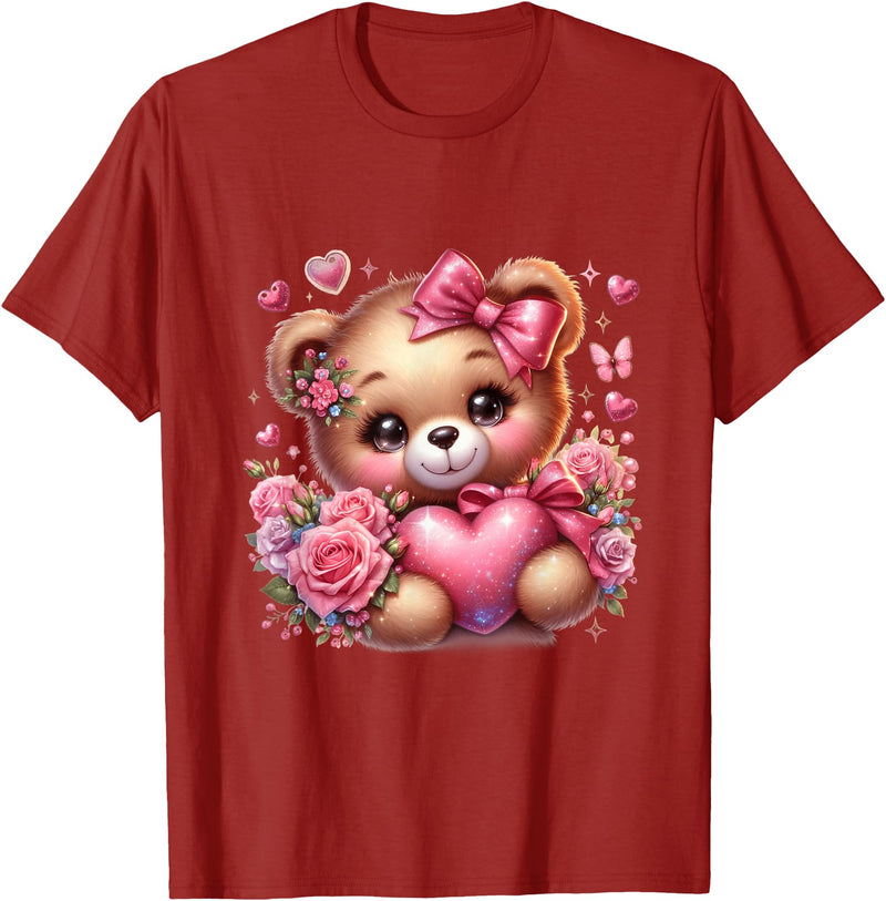 funny amazing valentine bear with heart T-Shirt - Cranberry Red