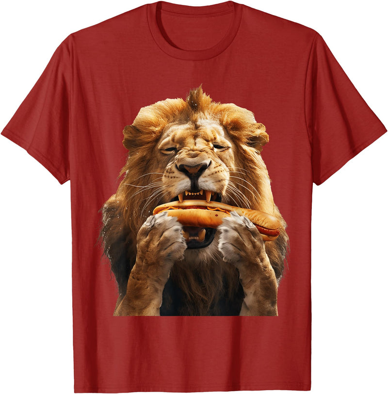 Animal Hotdog Design Lion Hotdog T-Shirt - Cranberry Red