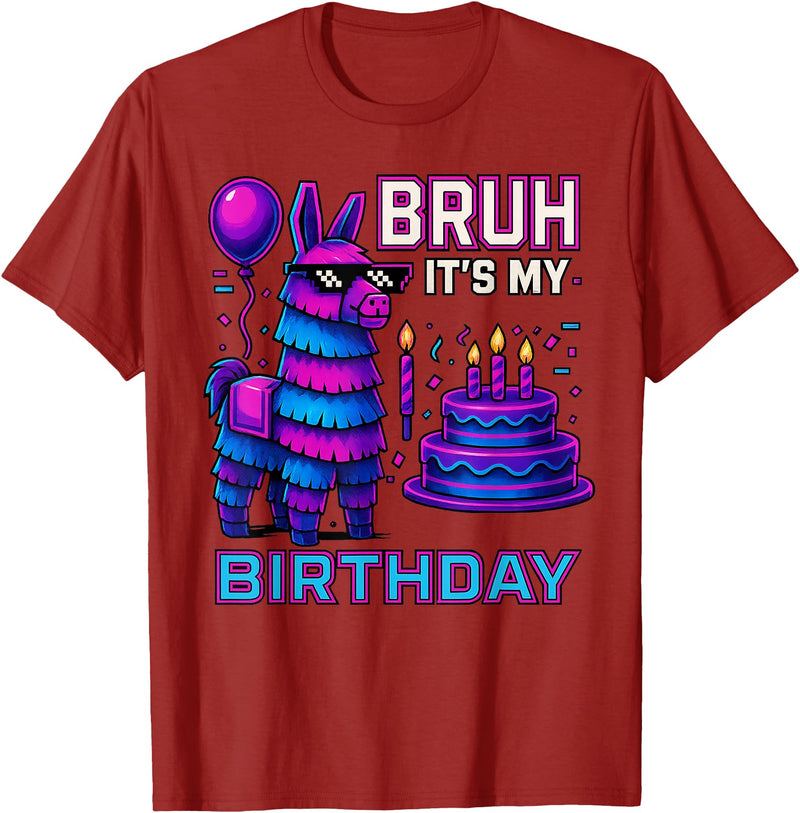 gaming gamer Birthday Llama Pinata Family Apparel Bruh It’s My Birthday Funny Llama Pinata Bday boy Kids Party T-Shirt - Cranberry Red