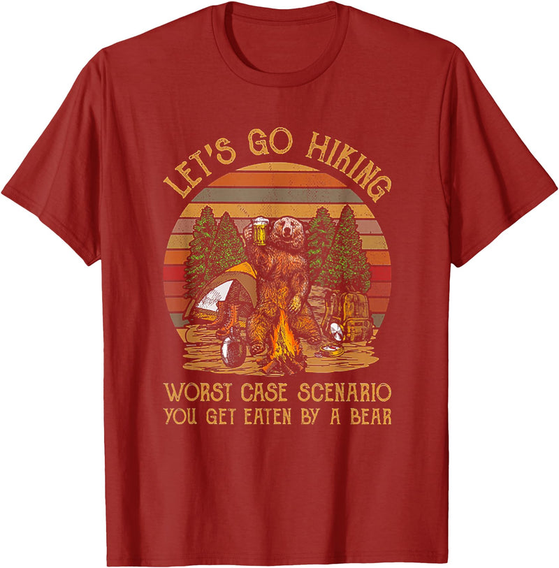 Let's Go Hiking Worst Case Scenario You Get Eaten By A Bear T-Shirt - Cranberry Red