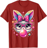 Happy Easter Bunny Tie Dye Coquette Bow Rabbit Face Easter T-Shirt - Cranberry Red