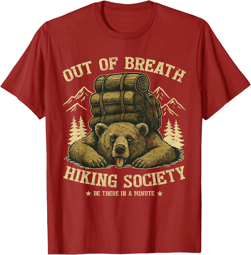 Bear Camp Trekkers Funny Hiking Bear Out of Breath Joke T-Shirt - Cranberry Red