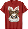 Happy Easter Funny Bunny Glasses Leopard Bandana Rabbit Face T-Shirt in Cranberry Red
