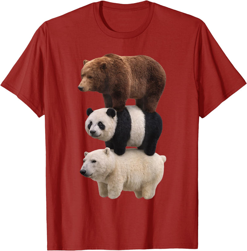 Funny Stacked Bear Panda Polar Bear Animal We Bears Realistic Stacked Bares Meme Animal T-Shirt - Cranberry Red